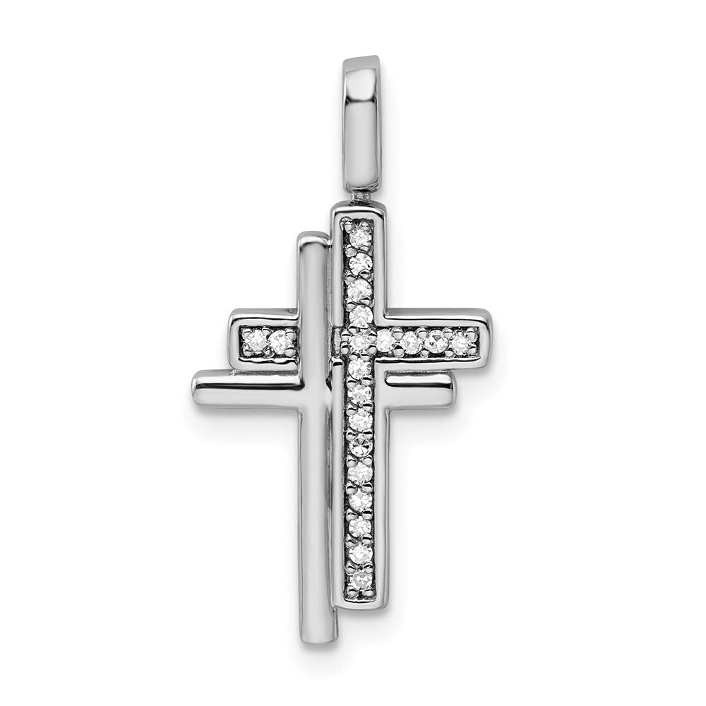 Sterling Silver Rhodium 0.2ct. Blk u0026 Wht Dia.Reversible Cross Pendant