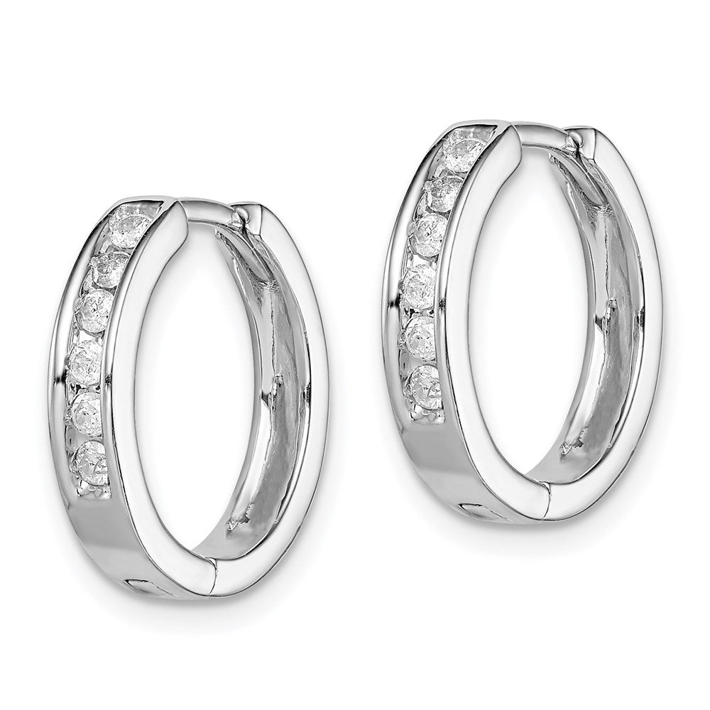 Sterling Silver Rhodium Diamond Hoop Earrings