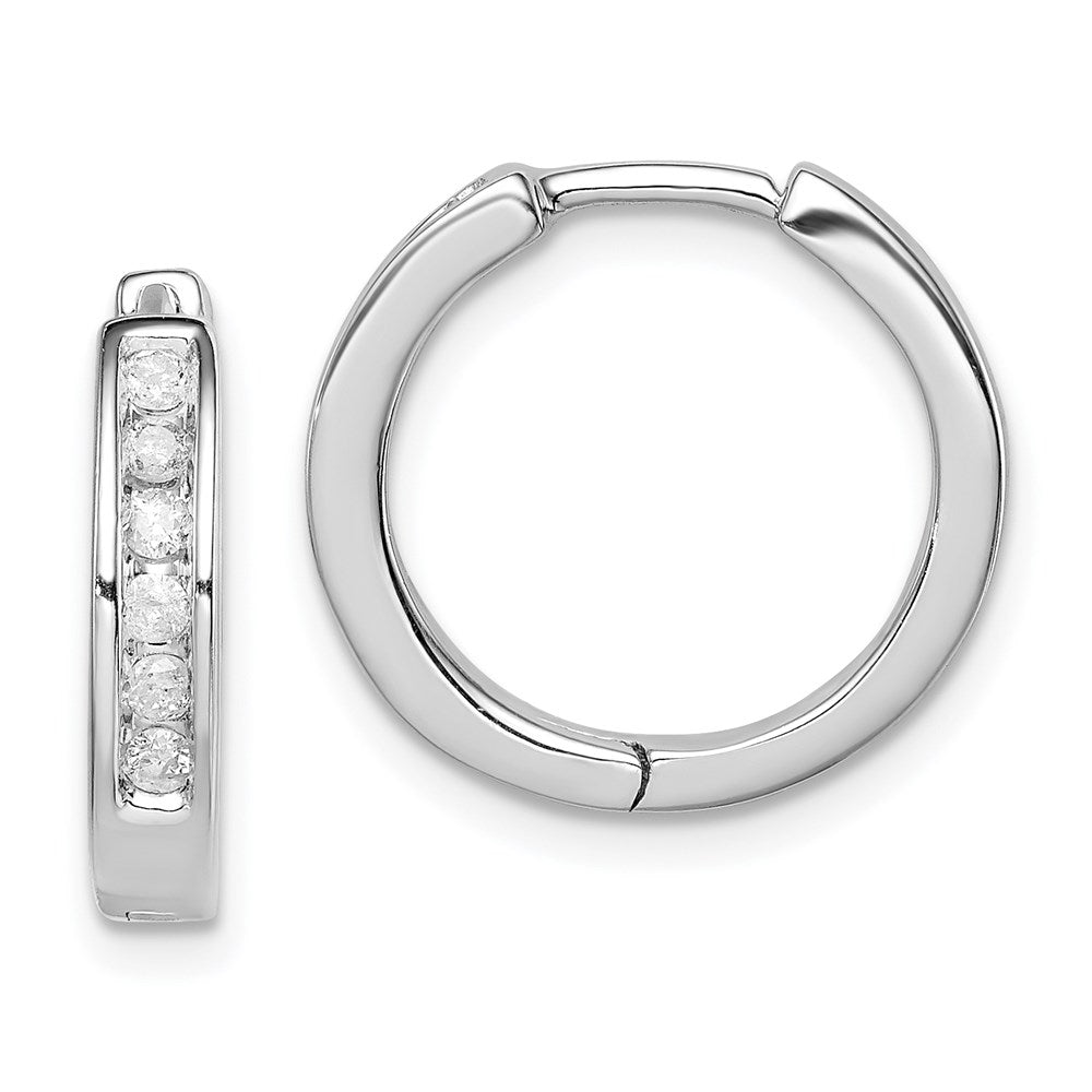 Sterling Silver Rhodium Diamond Hoop Earrings