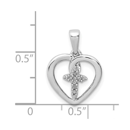 Sterling Silver Rhodium-plated Diamond Cross in Heart Pendant