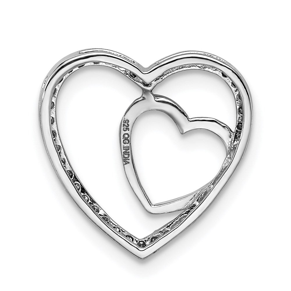 Sterling Silver Rhodium Diamond Heart Chain Slide