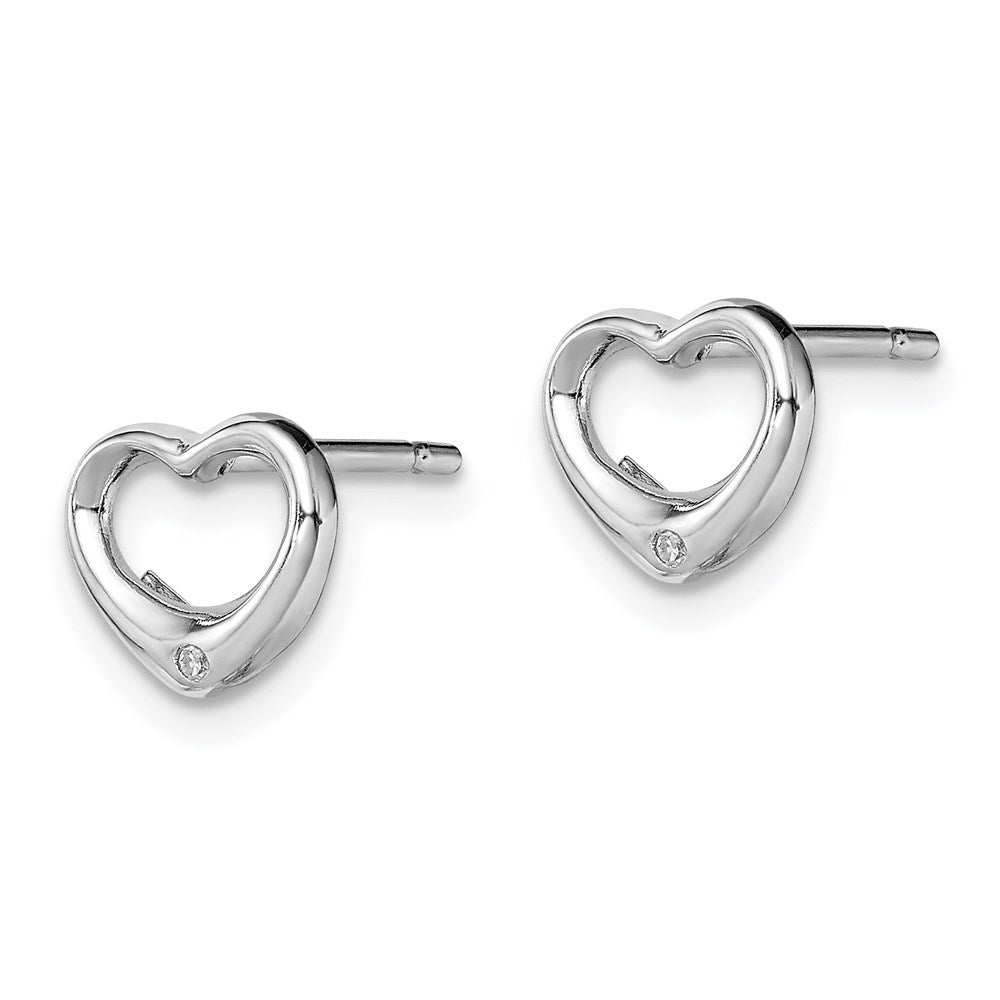 Sterling Silver Rhodium Diamond Heart Post Earrings