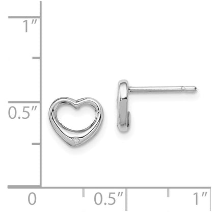 Sterling Silver Rhodium Diamond Heart Post Earrings