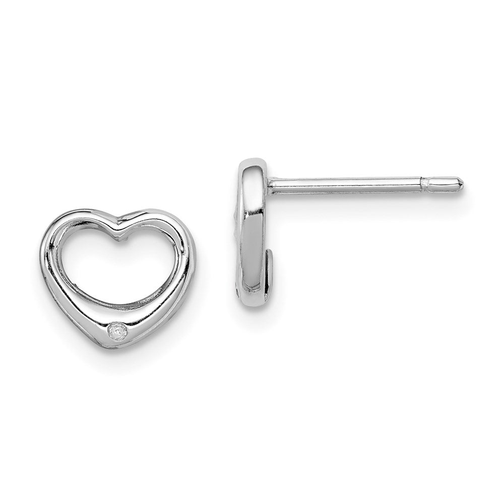 Sterling Silver Rhodium Diamond Heart Post Earrings
