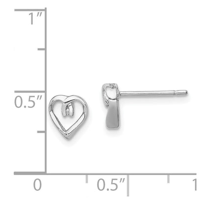 Sterling Silver Rhodium Diamond Heart Post Earrings