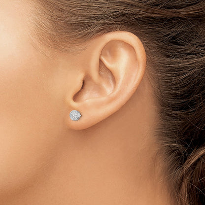Sterling Silver Rhodium Diamond Circle Post Earrings