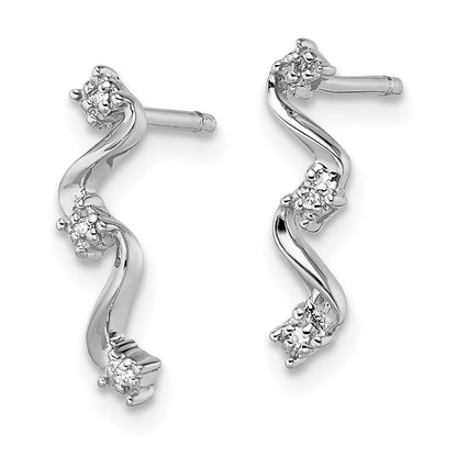 Sterling Silver Rhodium Diamond Wavy Post Earrings