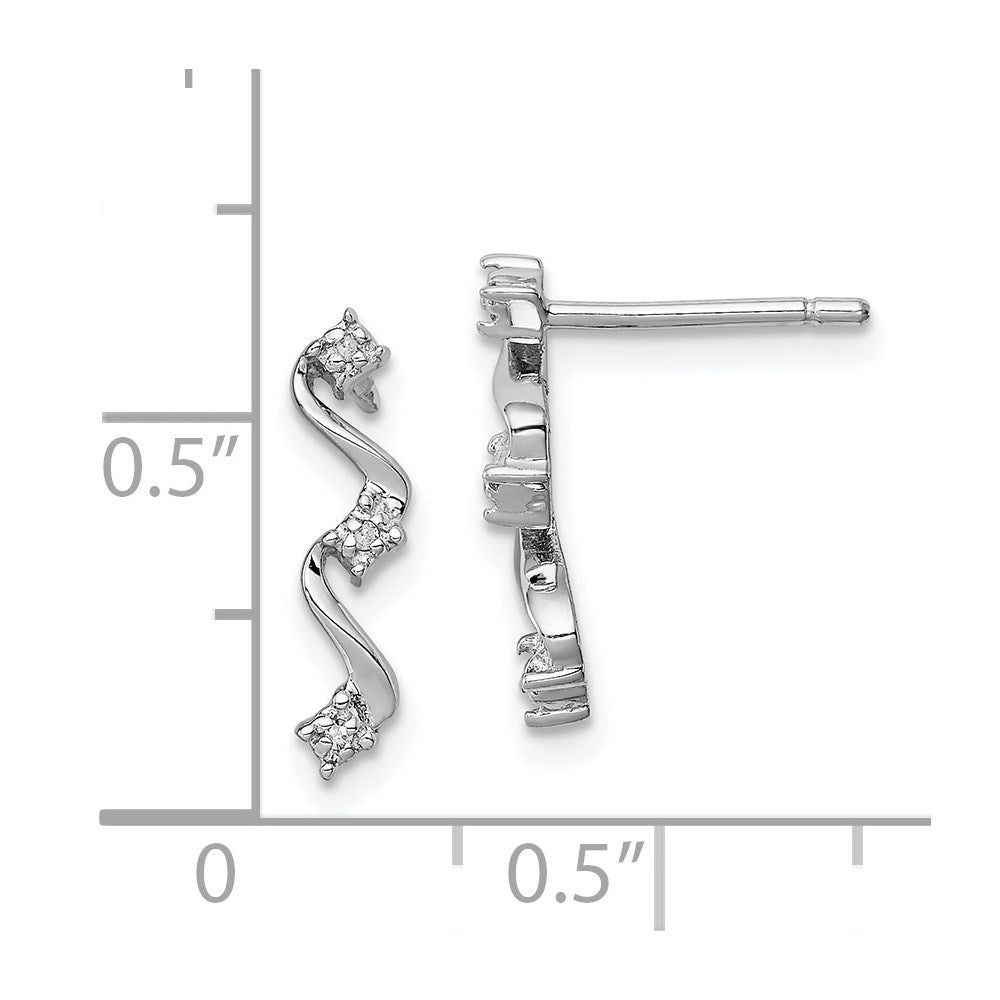 Sterling Silver Rhodium Diamond Wavy Post Earrings