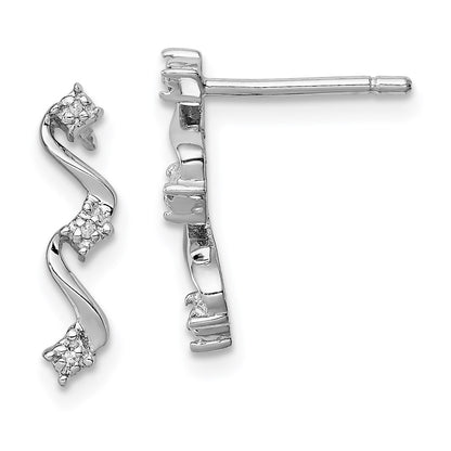 Sterling Silver Rhodium Diamond Wavy Post Earrings