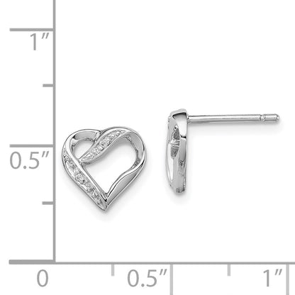 Sterling Silver Rhodium Diamond Heart Post Earrings