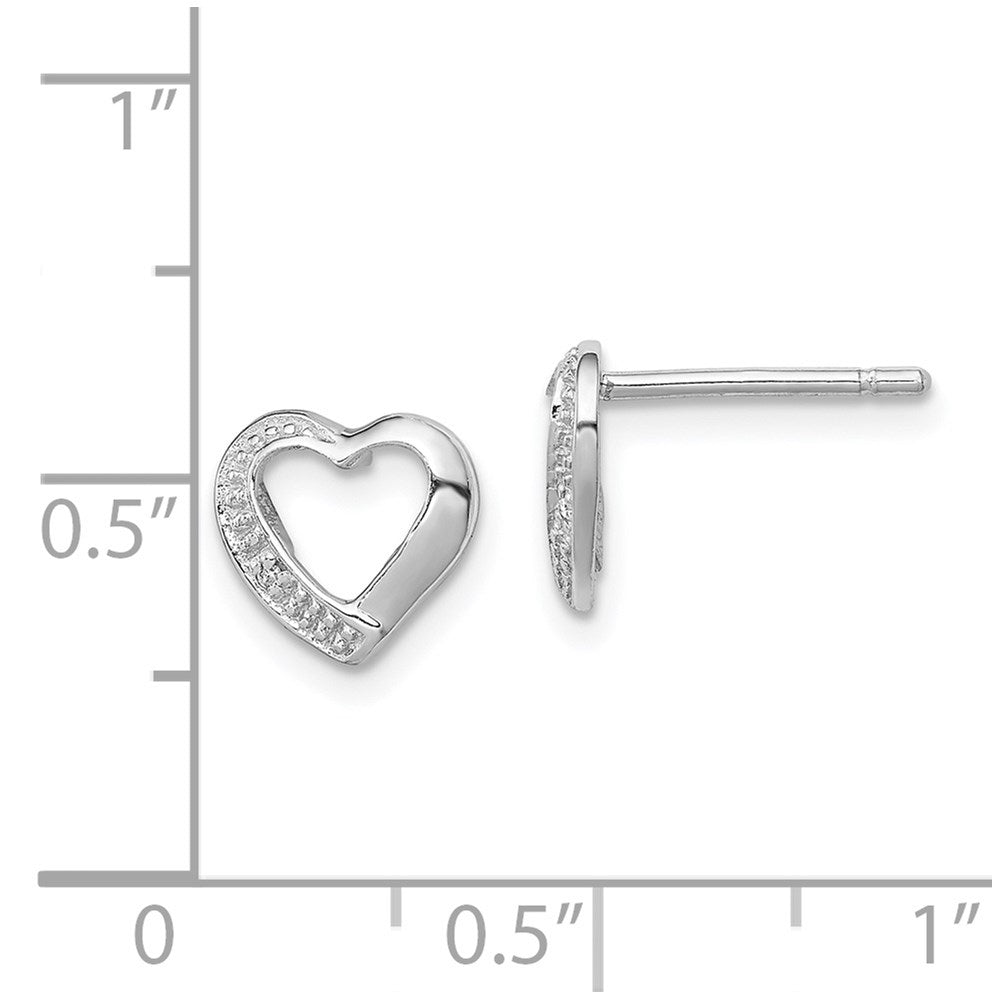 Sterling Silver Rhodium Diamond Heart Post Earrings
