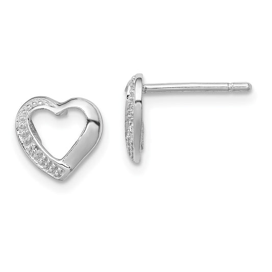 Sterling Silver Rhodium Diamond Heart Post Earrings