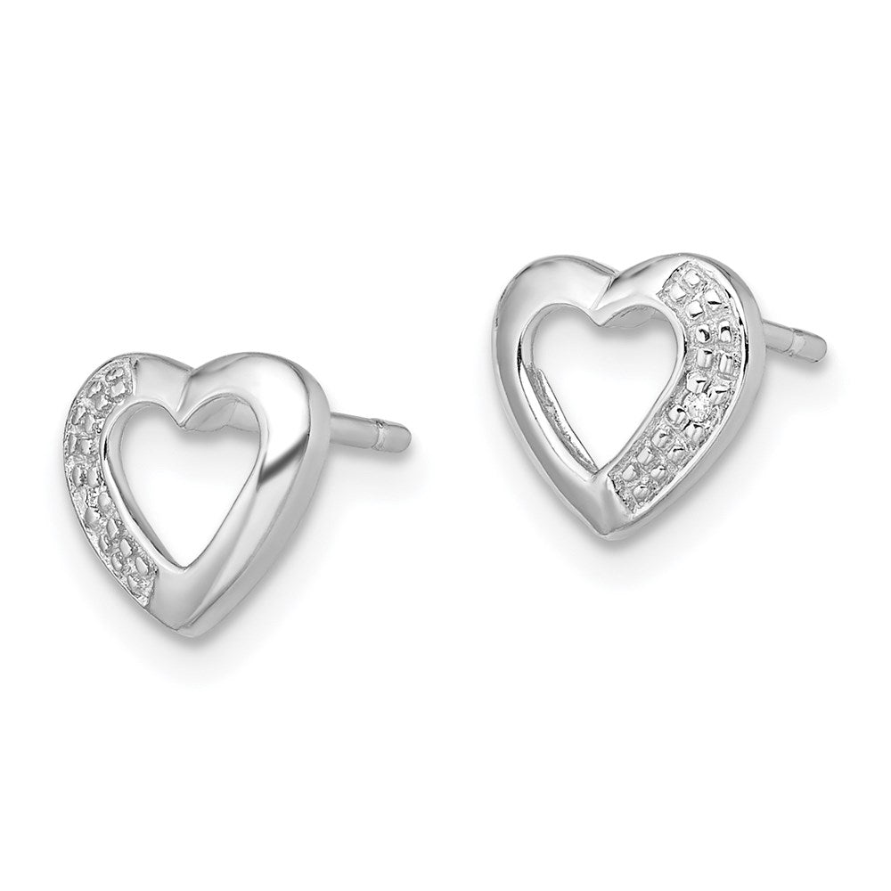 Sterling Silver Rhodium Diamond Heart Post Earrings