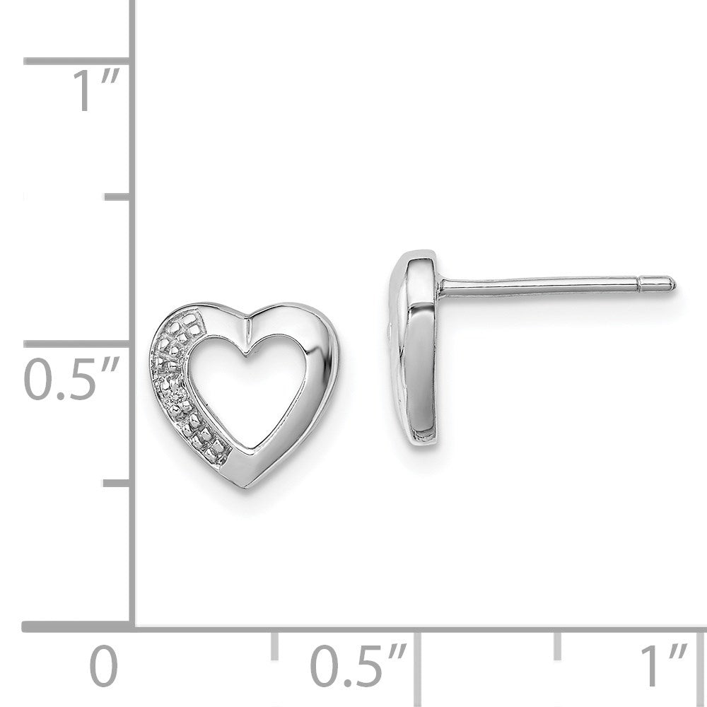 Sterling Silver Rhodium Diamond Heart Post Earrings