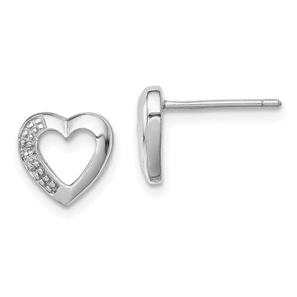 Sterling Silver Rhodium Diamond Heart Post Earrings