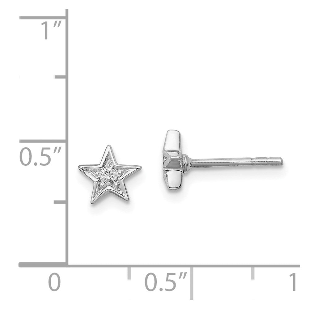 Sterling Silver Rhodium Diamond Star Post Earrings