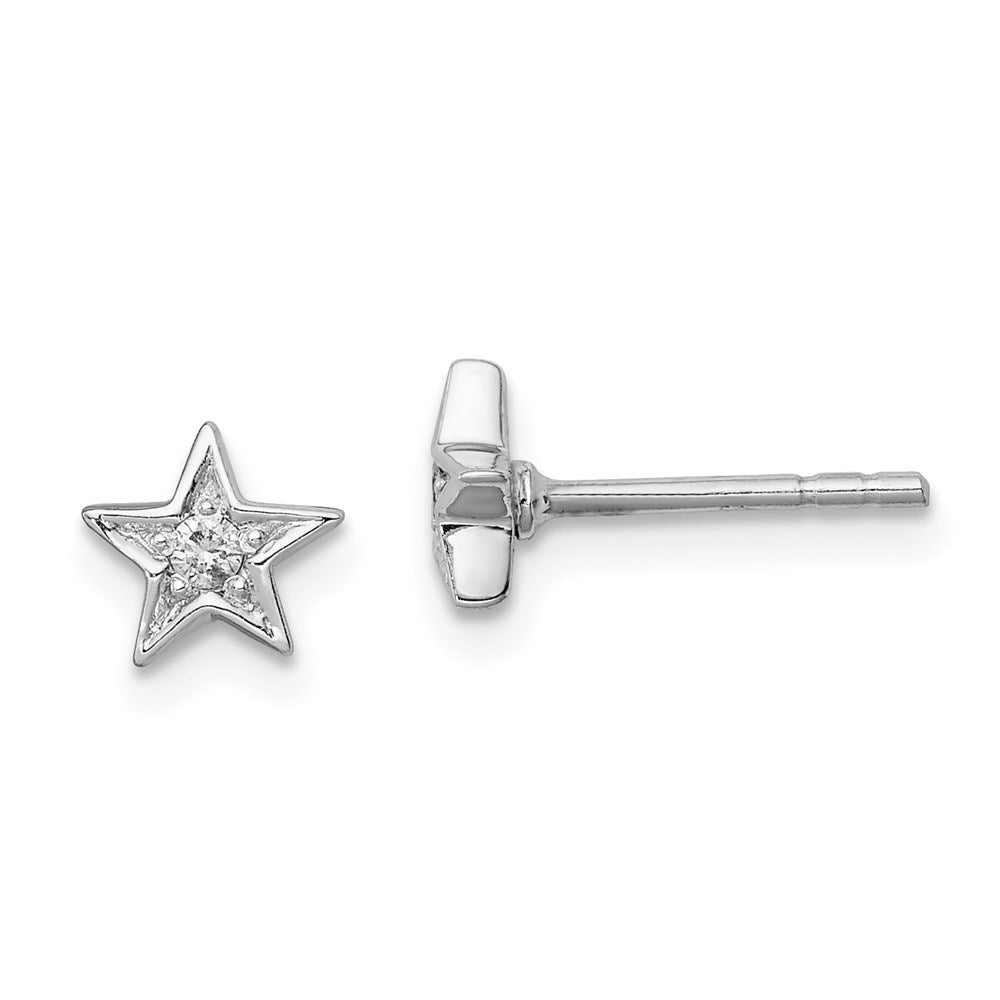 Sterling Silver Rhodium Diamond Star Post Earrings
