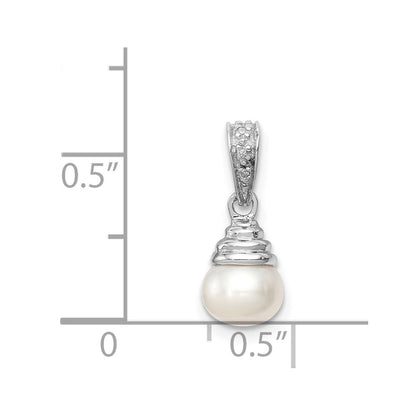 Sterling Silver Rhodium 5-6mm FW Cultured Pearl u0026 Diamond Pendant