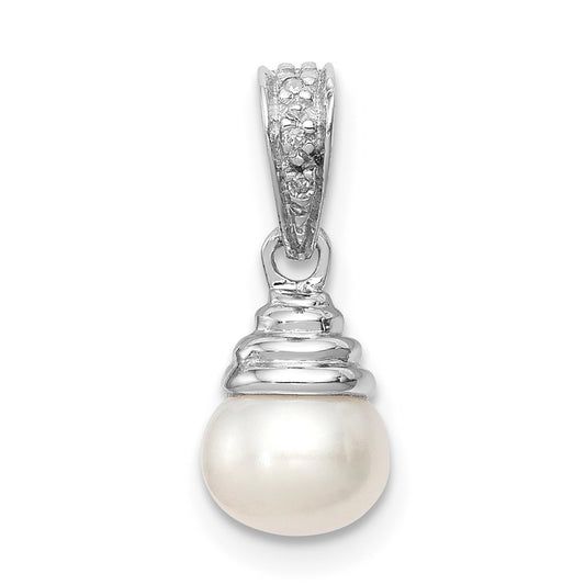 Sterling Silver Rhodium 5-6mm FW Cultured Pearl u0026 Diamond Pendant