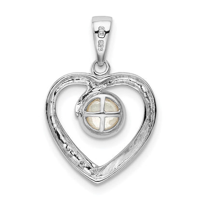 Sterling Silver Rhodium 6mm FW Cultured Pearl u0026 Diamond Heart Pendant