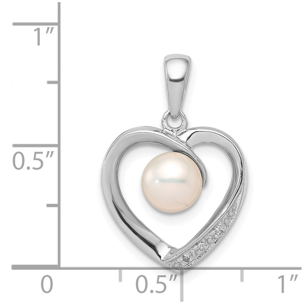 Sterling Silver Rhodium 6mm FW Cultured Pearl u0026 Diamond Heart Pendant