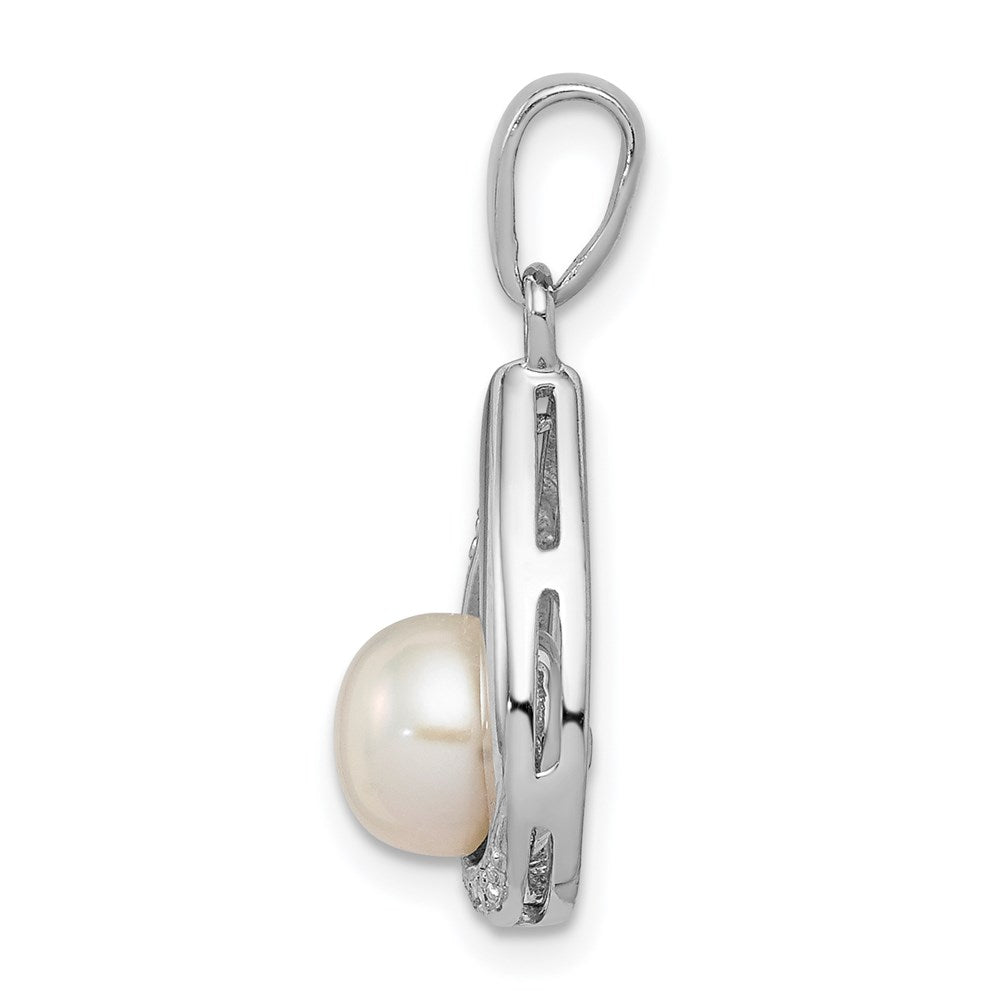 Sterling Silver Rhodium 6mm FW Cltrd Pearl u0026 Diamond Teardrop Pendant