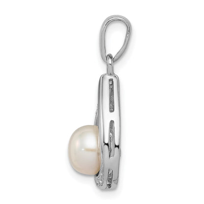 Sterling Silver Rhodium 6mm FW Cltrd Pearl u0026 Diamond Teardrop Pendant