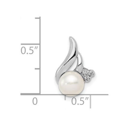 Sterling Silver Rhodium 6mm FW Cultured Pearl u0026 Diamond Chain Slide