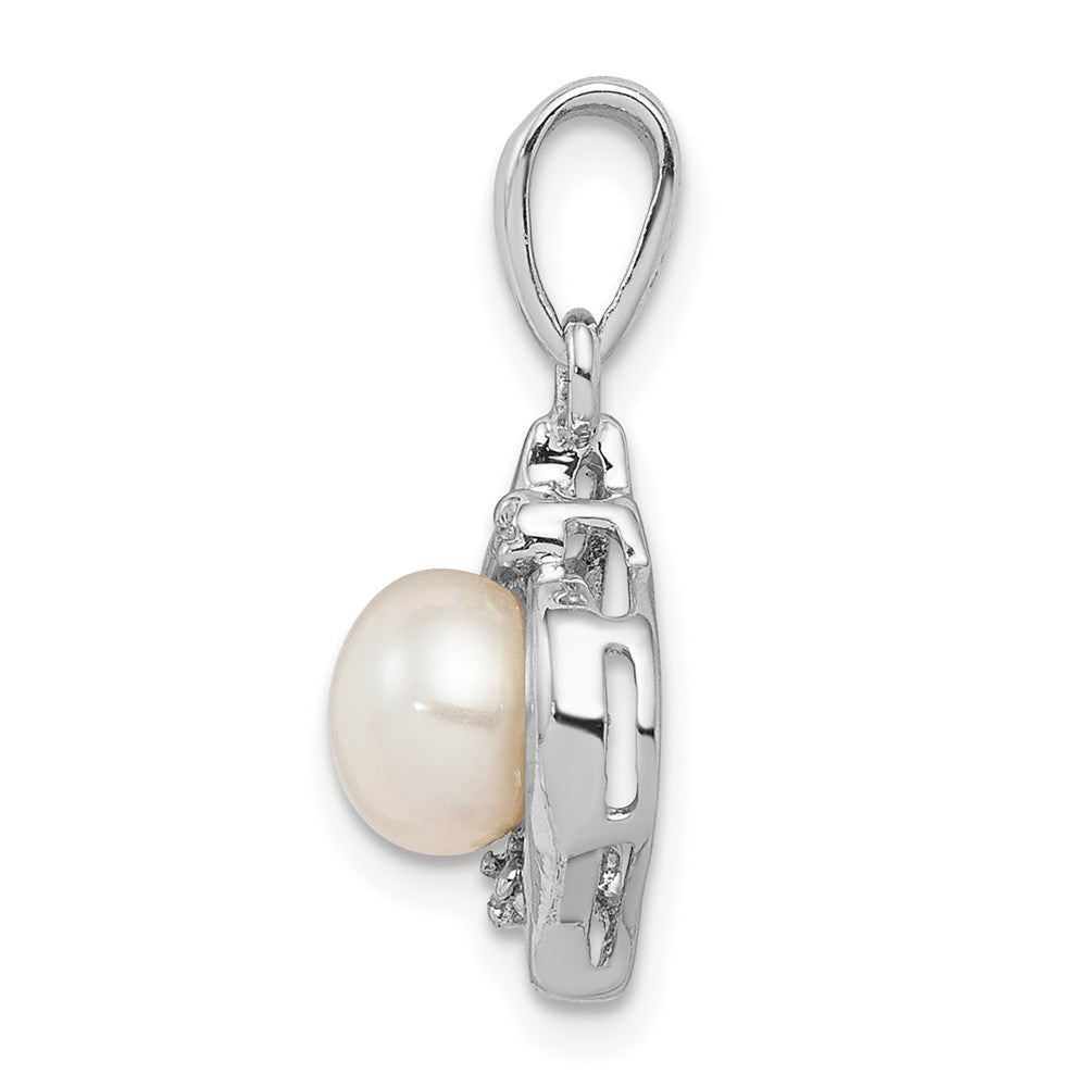 Sterling Silver Rhodium 6mm FW Cultured Pearl u0026 Diamond Pendant