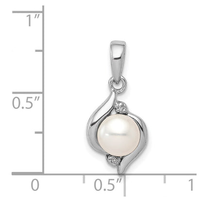 Sterling Silver Rhodium 6mm FW Cultured Pearl u0026 Diamond Pendant