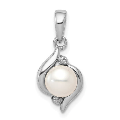 Sterling Silver Rhodium 6mm FW Cultured Pearl u0026 Diamond Pendant