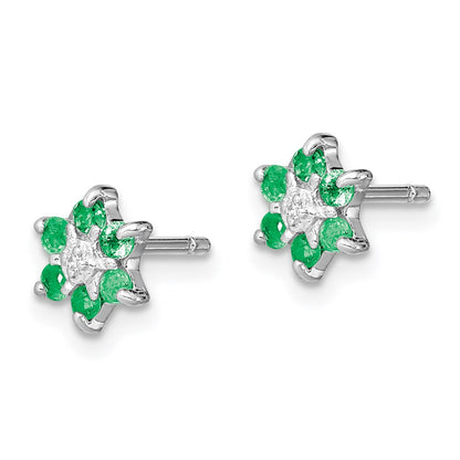 Sterling Silver Rhodium Emerald u0026 Diamond Post Earrings