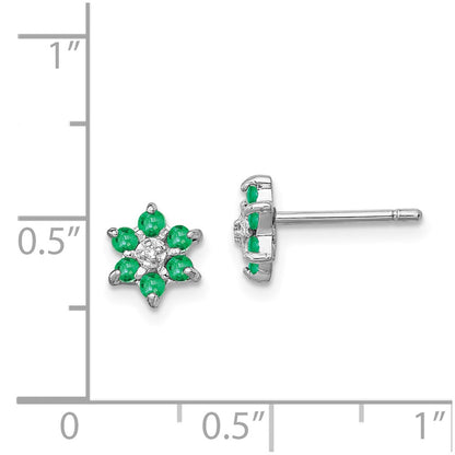 Sterling Silver Rhodium Emerald u0026 Diamond Post Earrings