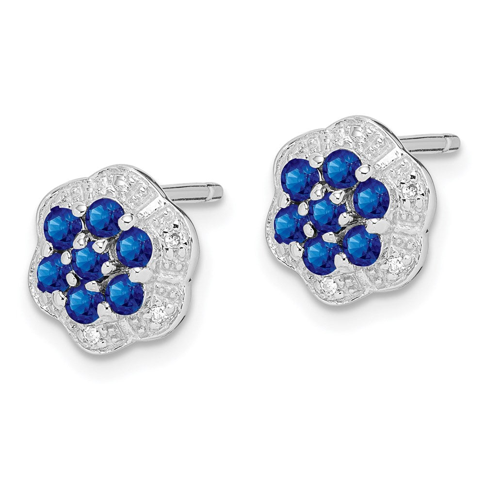 Sterling Silver Rhodium Sapphire u0026 Diamond Post Earrings