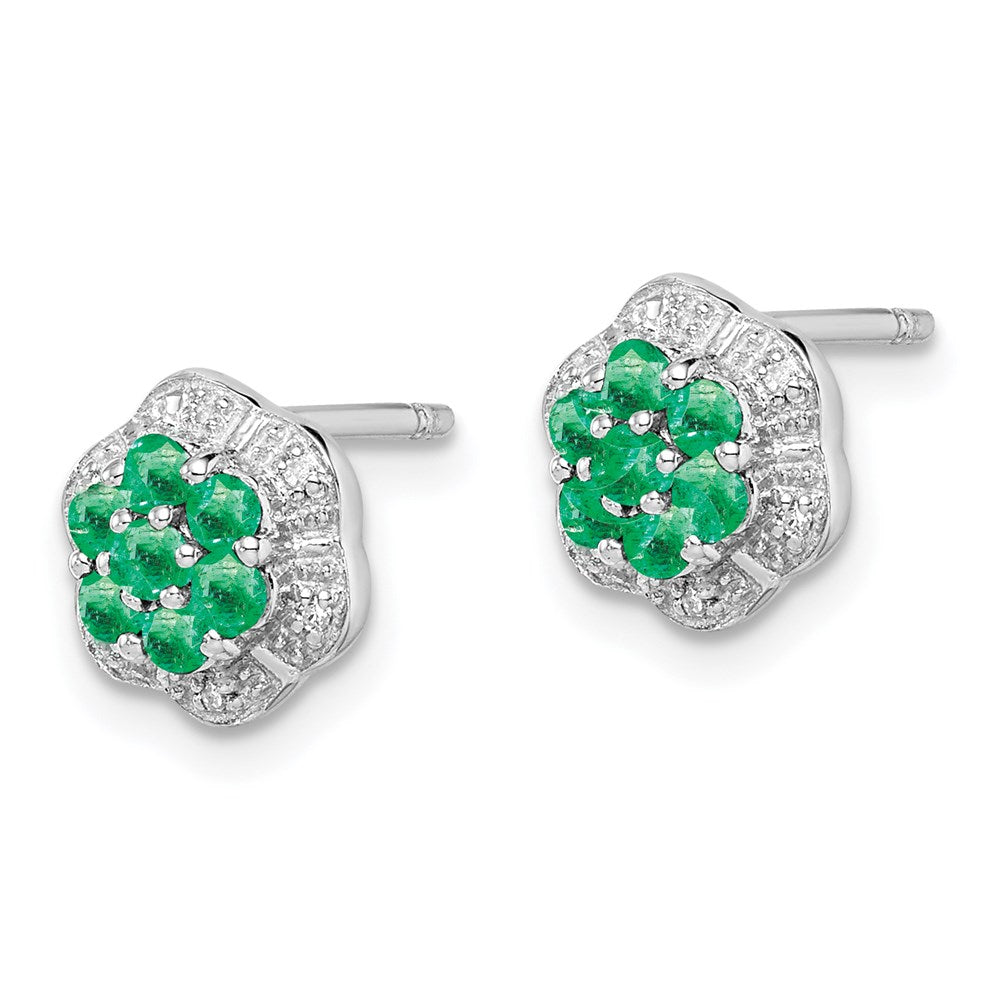 Sterling Silver Rhodium Emerald u0026 Diamond Post Earrings