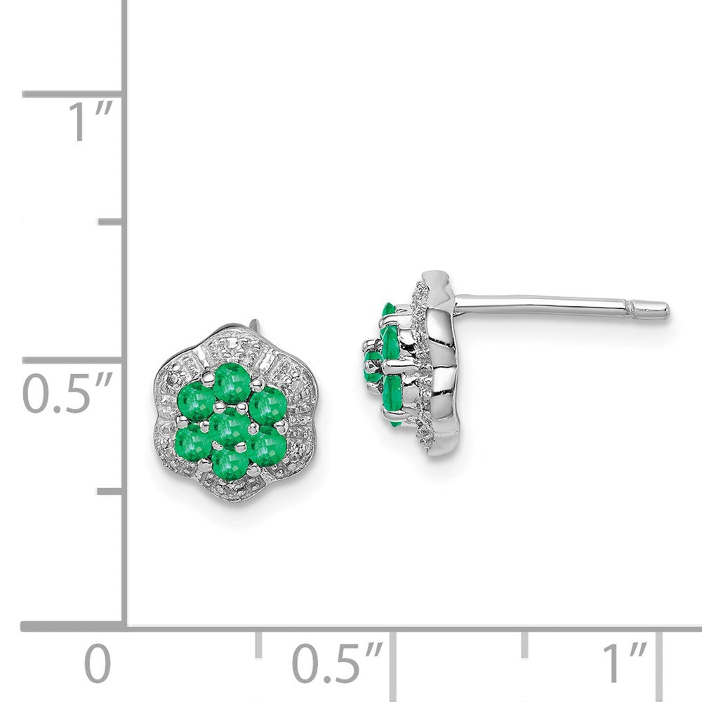 Sterling Silver Rhodium Emerald u0026 Diamond Post Earrings