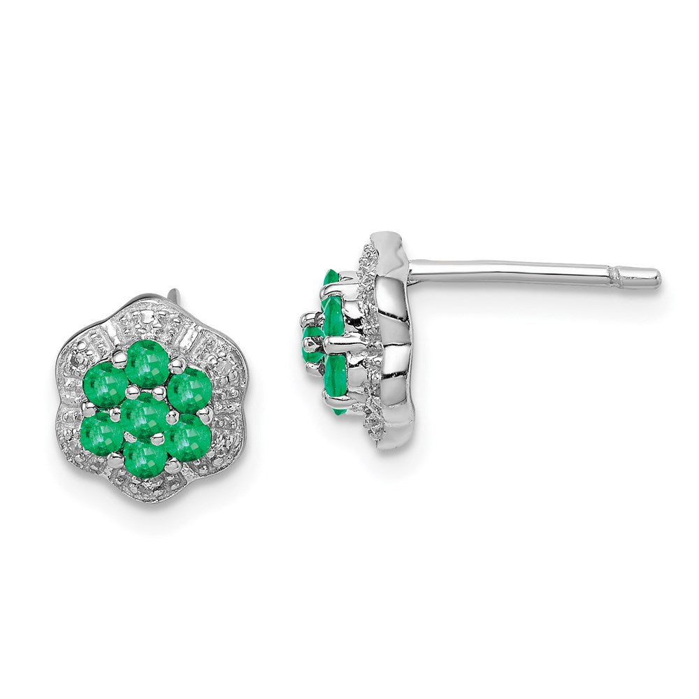 Sterling Silver Rhodium Emerald u0026 Diamond Post Earrings