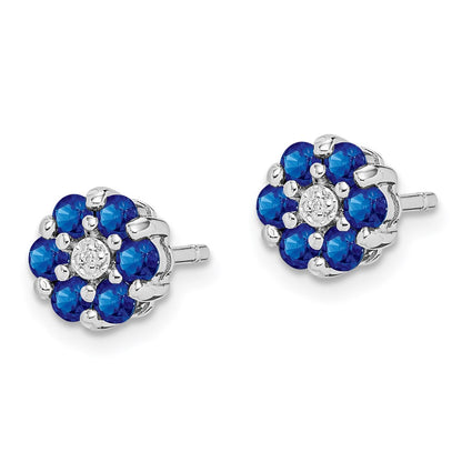 Sterling Silver Rhodium Sapphire u0026 Diamond Post Earrings