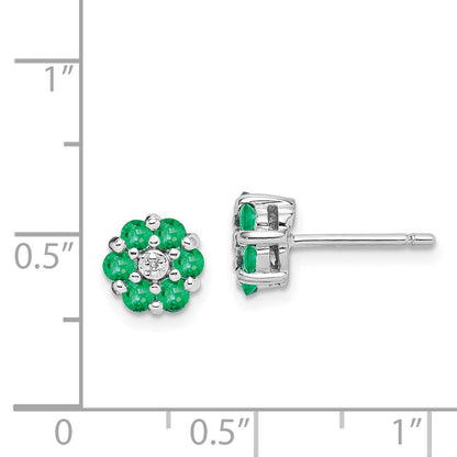 Sterling Silver Rhodium Emerald u0026 Diamond Post Earrings