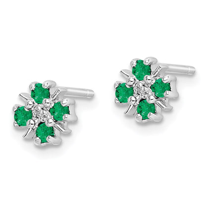 Sterling Silver Rhodium Emerald u0026 Diamond Post Earrings