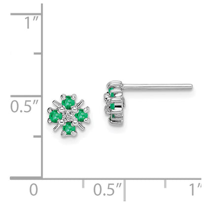 Sterling Silver Rhodium Emerald u0026 Diamond Post Earrings