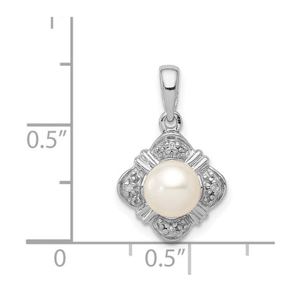 Sterling Silver Rhodium FW Cultured Pearl u0026 Diamond Pendant