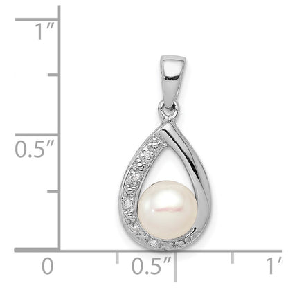 Sterling Silver Rhodium FW Cultured Pearl u0026 Diamond Pendant
