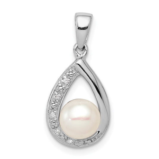Sterling Silver Rhodium FW Cultured Pearl u0026 Diamond Pendant