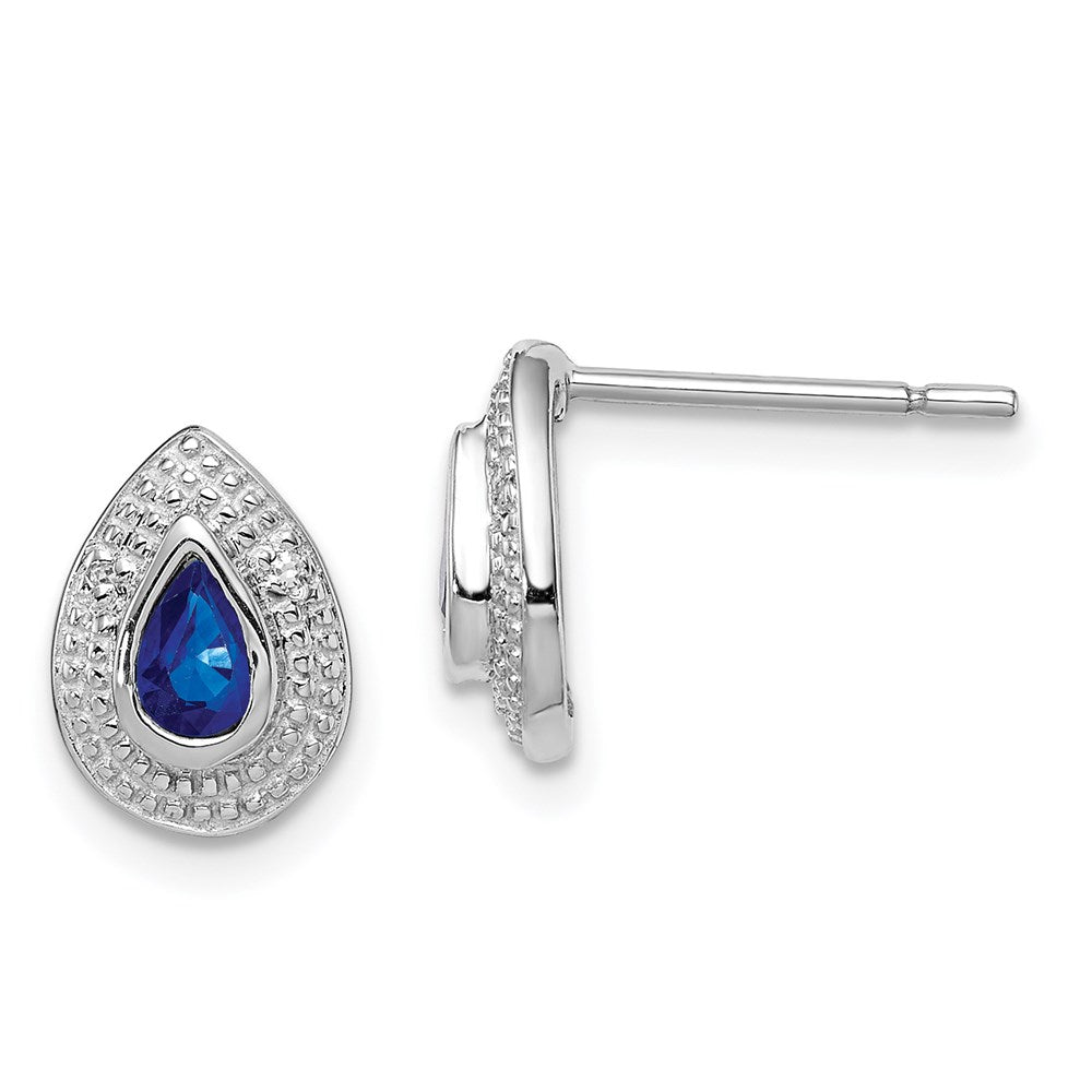 Sterling Silver Rhodium Dark Sapphire u0026 Diamond Post Earrings