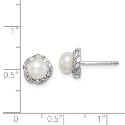 Sterling Silver Rhodium FW Cultured Pearl u0026 Diamond Post Earrings
