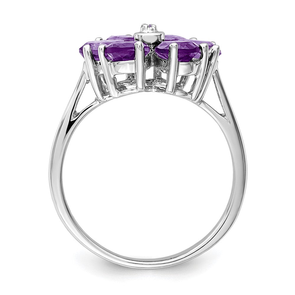 Sterling Silver Rhodium Amethyst u0026 Diamond Flower Ring