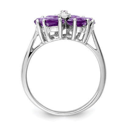 Sterling Silver Rhodium Amethyst u0026 Diamond Flower Ring