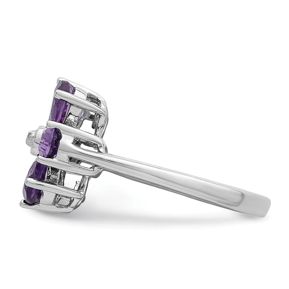 Sterling Silver Rhodium Amethyst u0026 Diamond Flower Ring