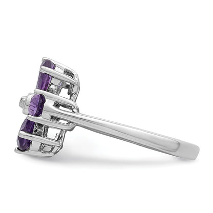 Sterling Silver Rhodium Amethyst u0026 Diamond Flower Ring